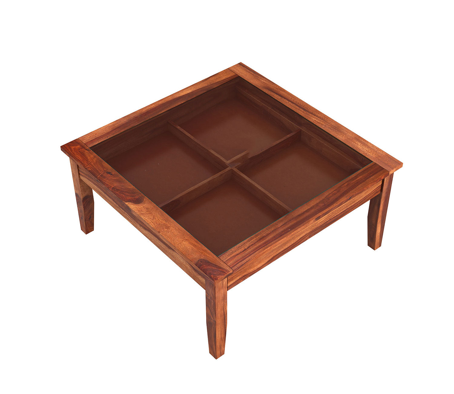 Liliana Sheesham Wood Glass Top Coffee Table with Storage