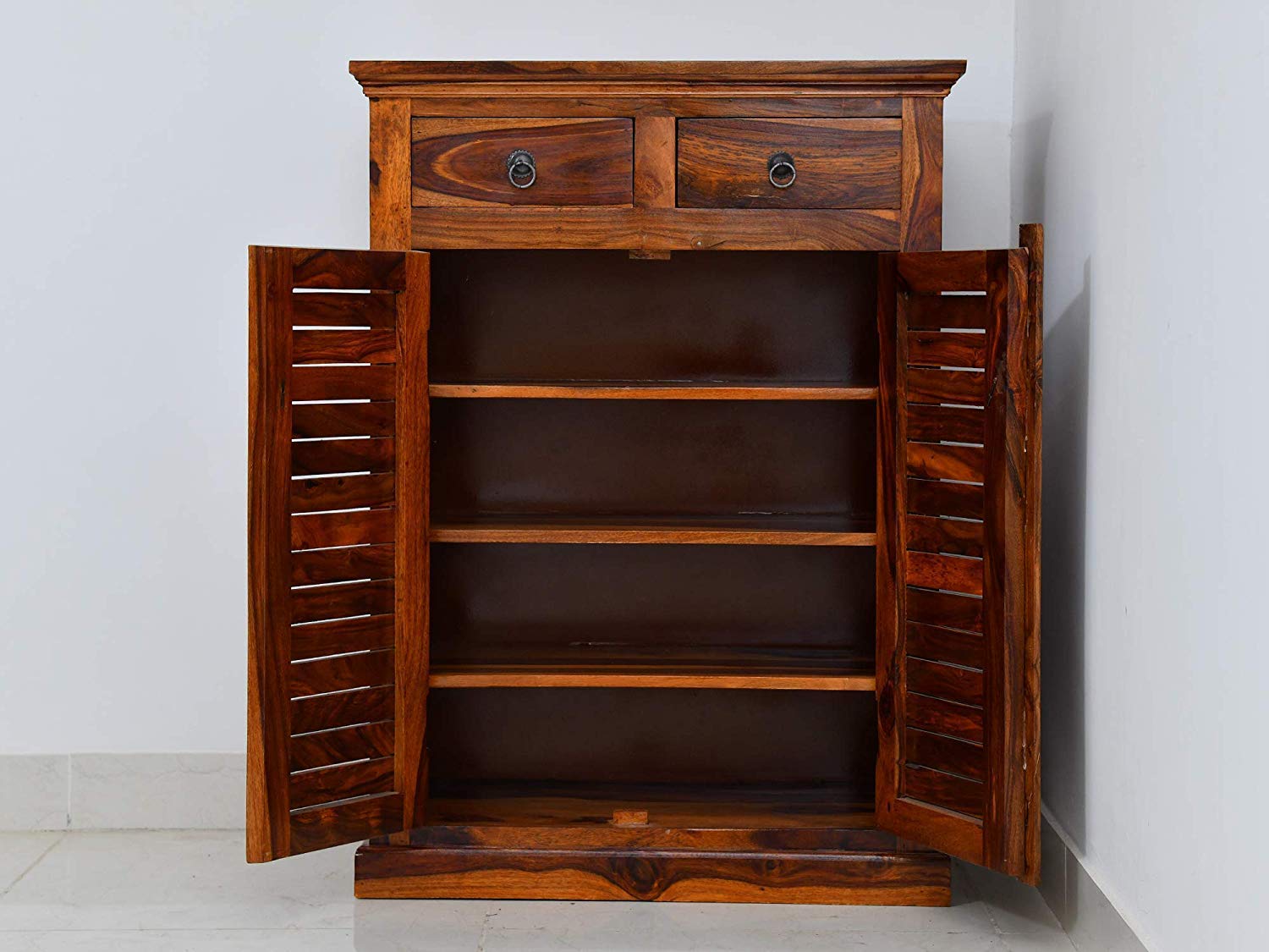 Aaron Shoe Cabinet for Home | Wooden Shoes Rack with 2 Drawer & 2 Door Cabinet Storage