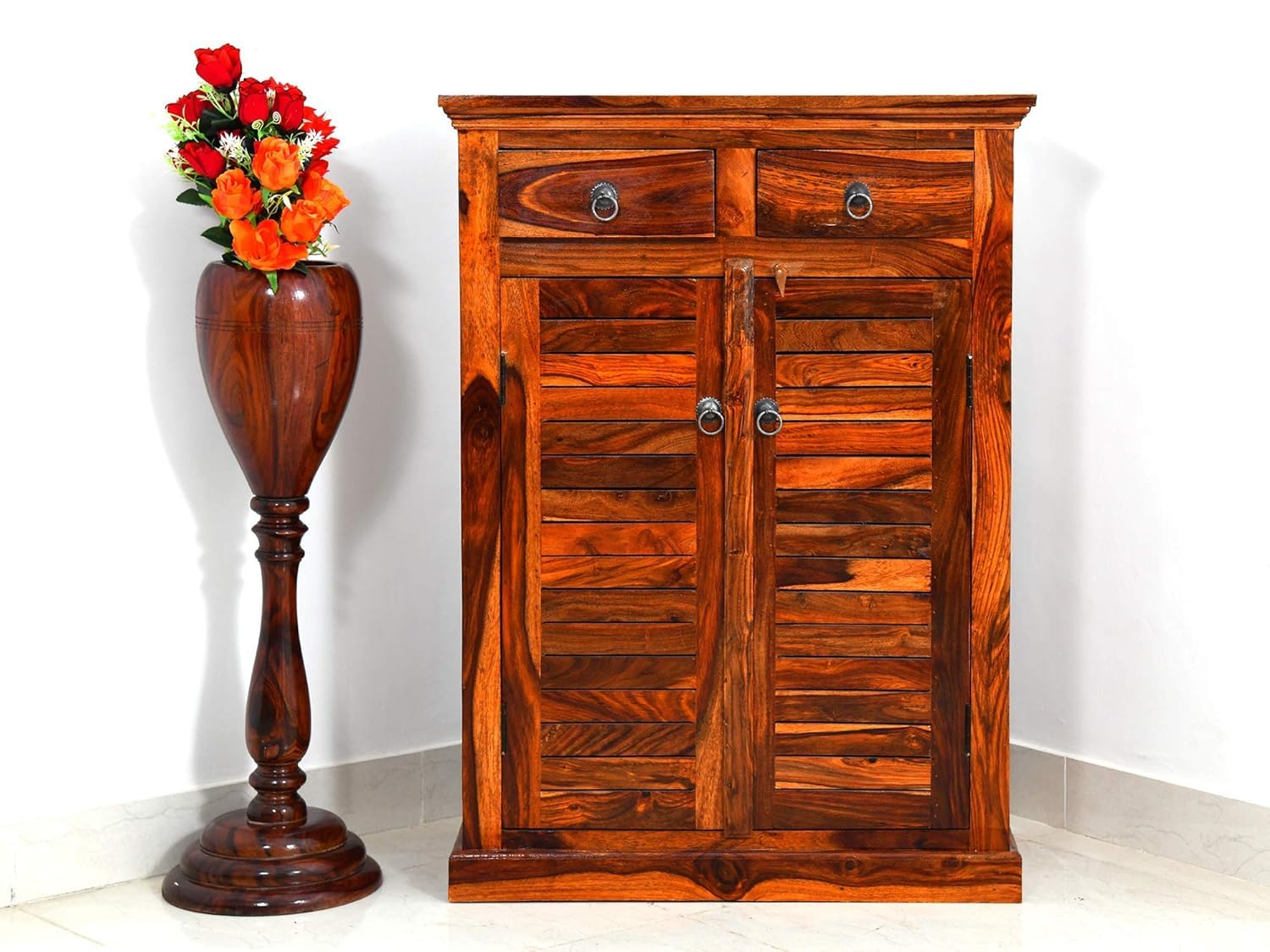 Aaron Shoe Cabinet for Home | Wooden Shoes Rack with 2 Drawer & 2 Door Cabinet Storage