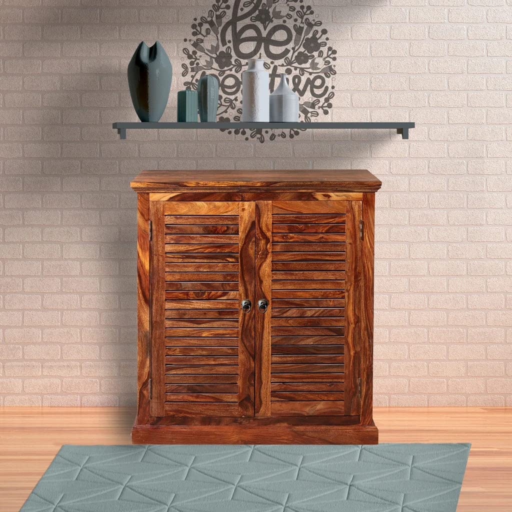 Wesley Wood Shoe Cabinet for Home | Wooden Shoes Rack with 4 Shelves & 2 Door Cabinet Storage