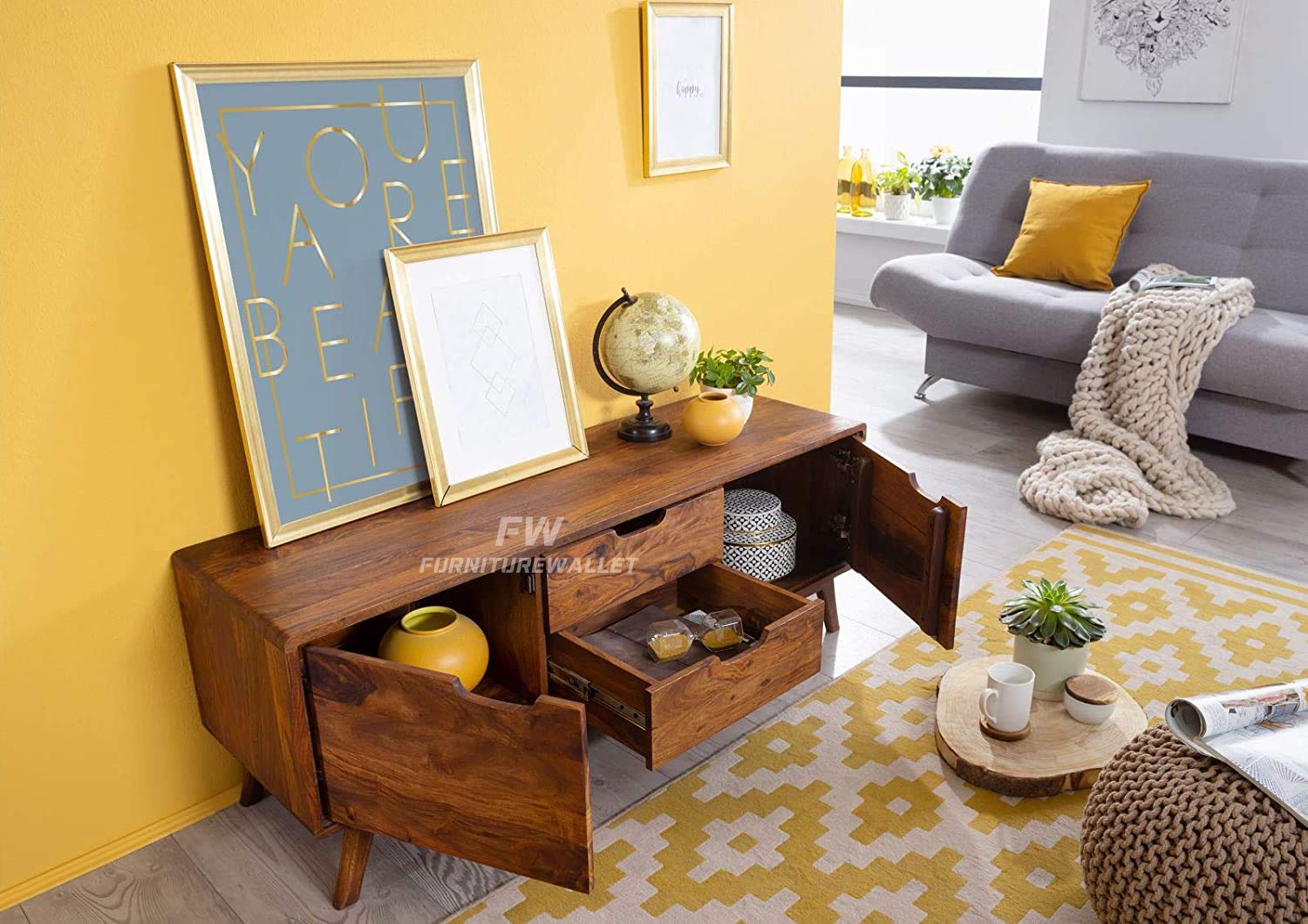 Margaret Sheesham Wood New TV Stand Natural Finish