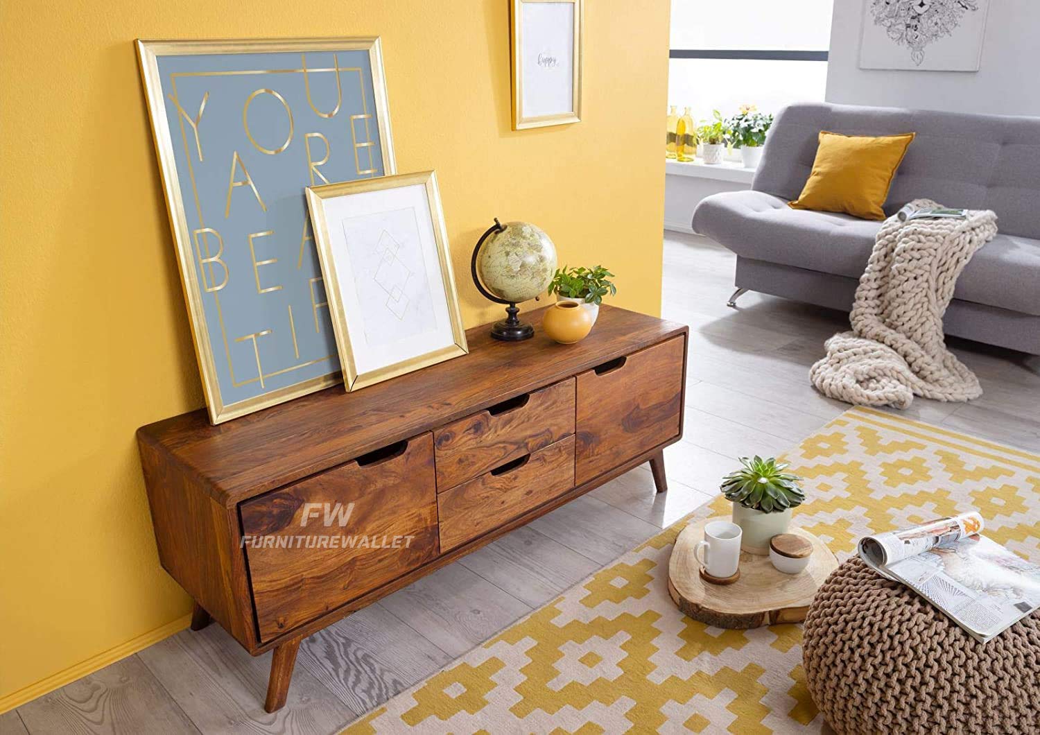 Margaret Sheesham Wood New TV Stand Natural Finish