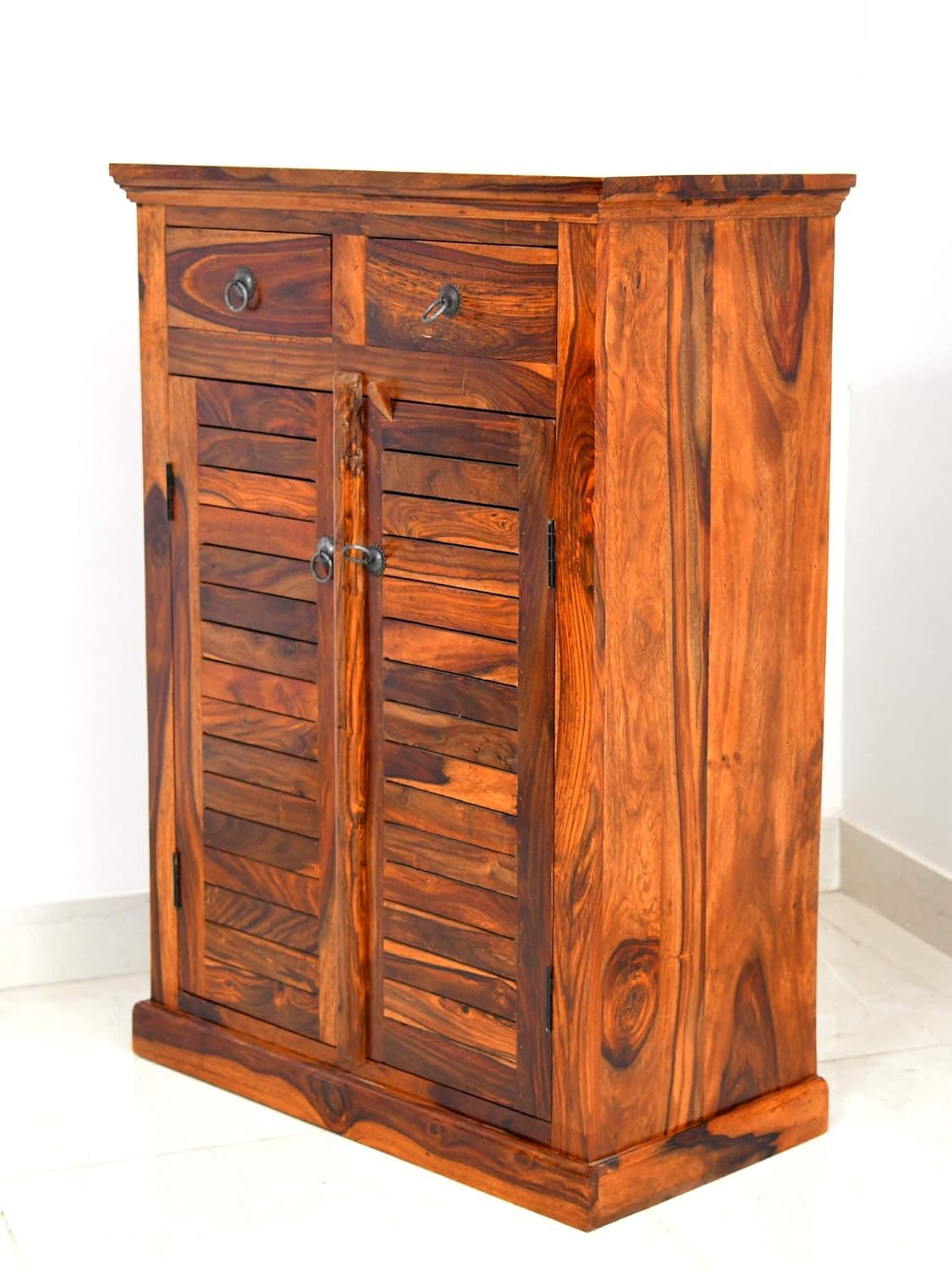 Aaron Shoe Cabinet for Home | Wooden Shoes Rack with 2 Drawer & 2 Door Cabinet Storage