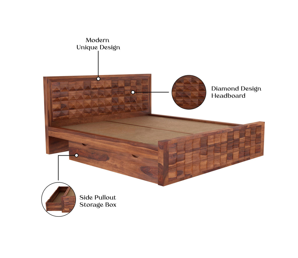 Quinn Sheesham Wood Bed with Drawer Storage