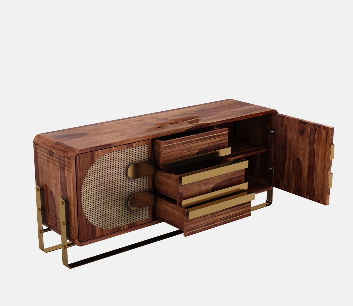 Crew Sheesham wood Designer Cabinet and Sideboard with Cane