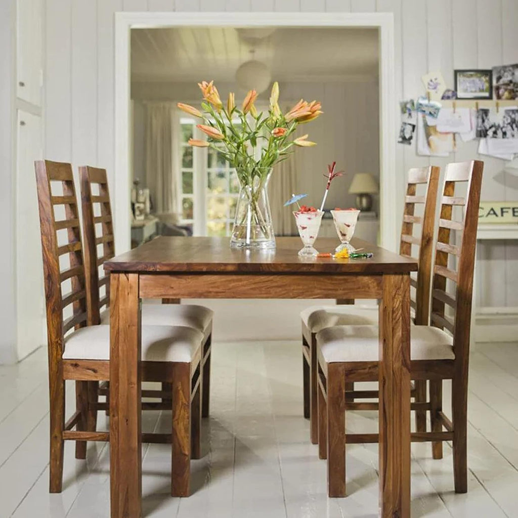 Gerard Wooden Dining Table | 45 Inch Length Dinner Table & 38 Inch Height Four Chairs with Cushion