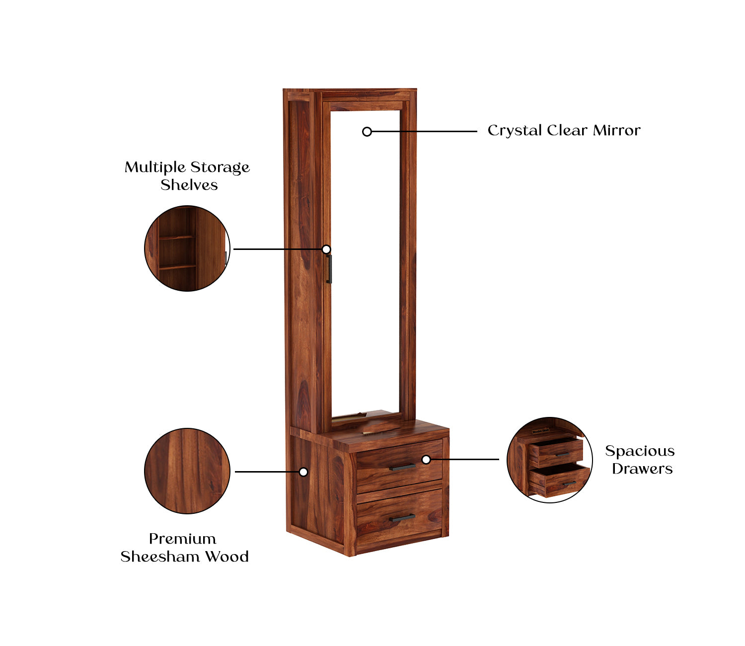 Desmond Sheesham Wood Dressing Table with Storage and Drawers