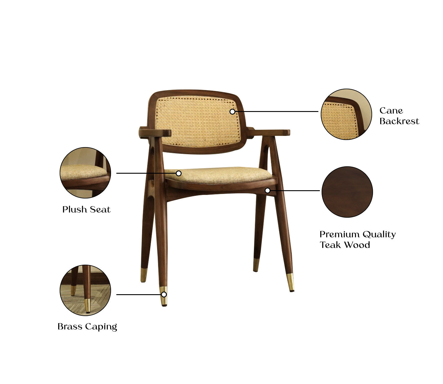 Samantha Teak Wood Arm Chair with Cane - Set of 2