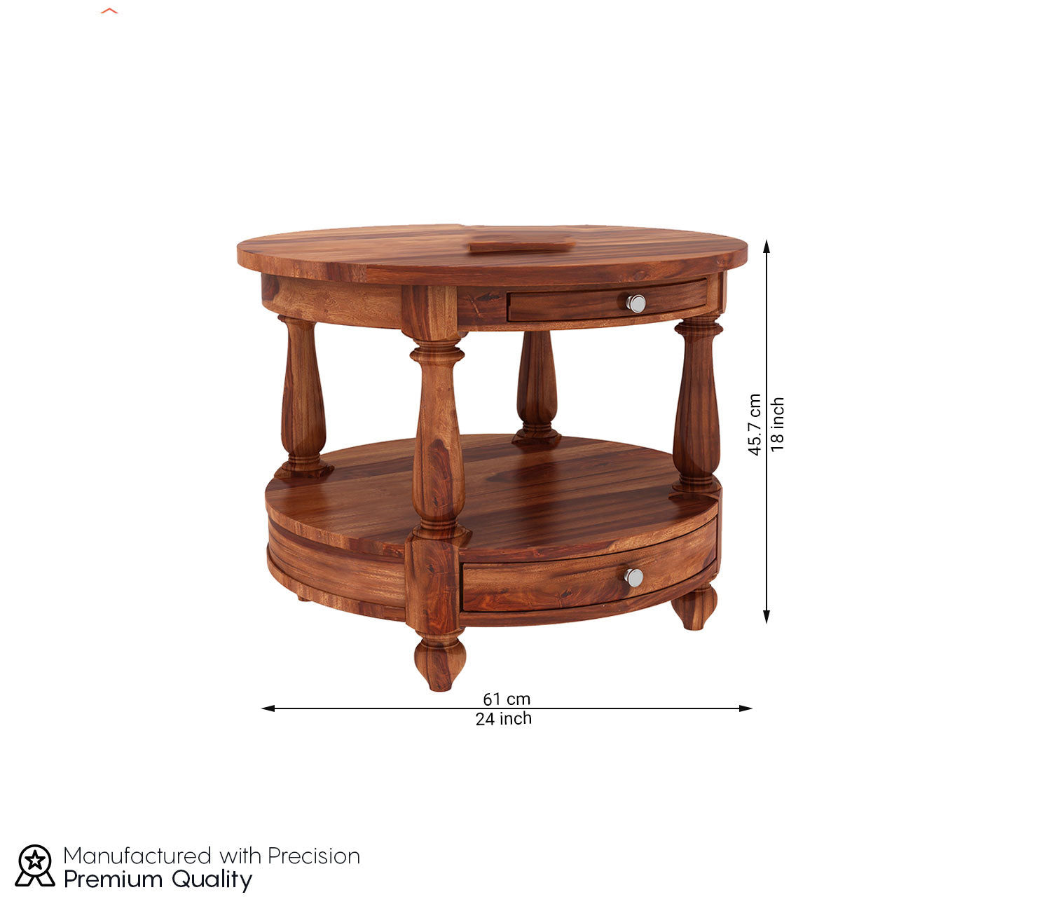 Caroline Sheesham Wood Round Coffee Table with Drawers