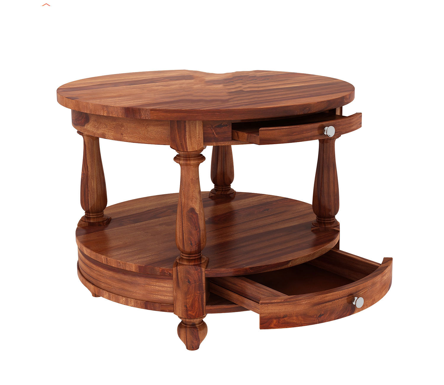 Caroline Sheesham Wood Round Coffee Table with Drawers