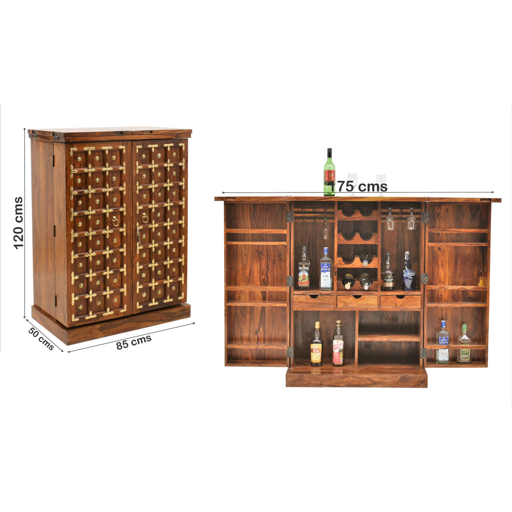 Emiliana Wood Brass Design Bar Cabinet