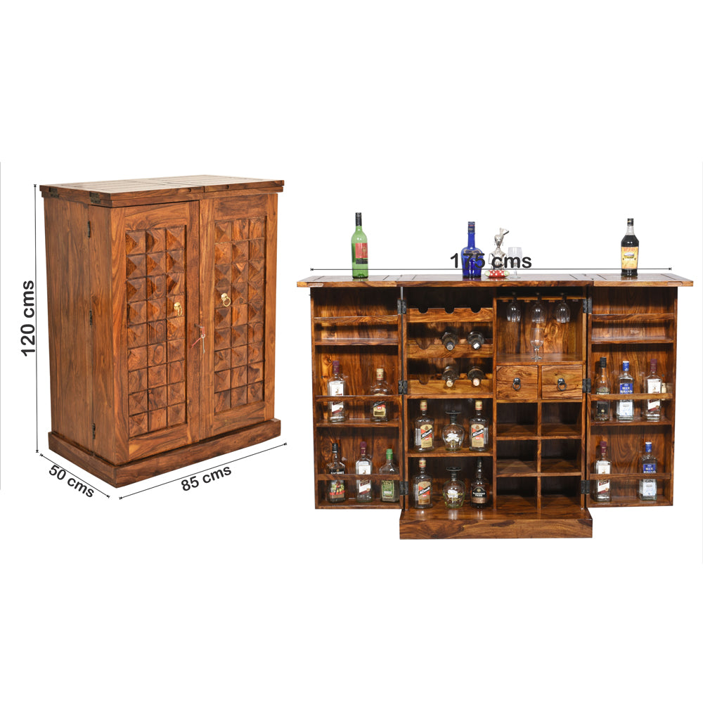 Annika Sheesham Wood Diamond Design Bar Cabinet