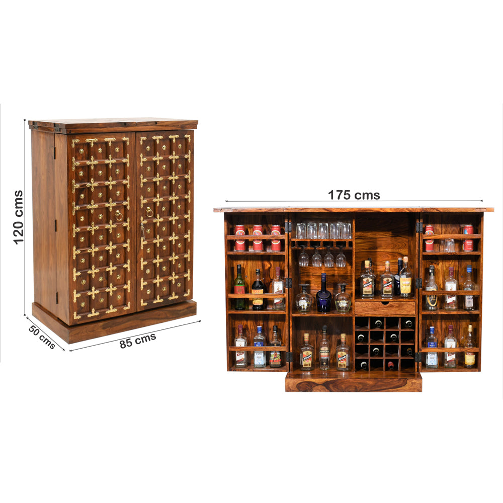 Nyra Sheesham Wood Brass Design Regular Bar