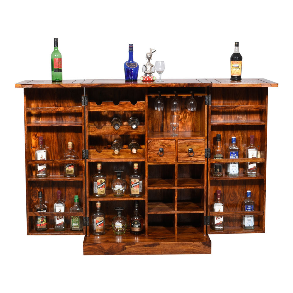 Annika Sheesham Wood Diamond Design Bar Cabinet