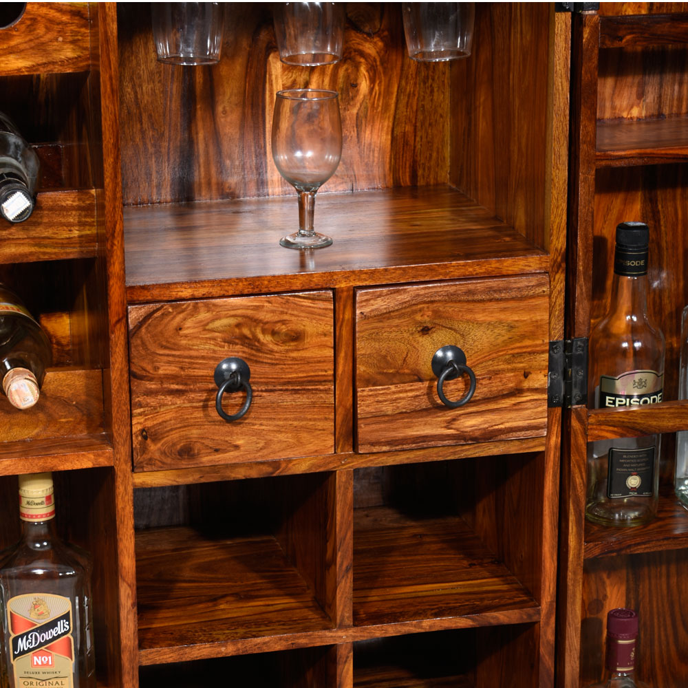 Annika Sheesham Wood Diamond Design Bar Cabinet