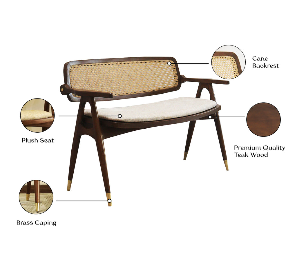 Justin Teak Wood Bench with Cushion Seating