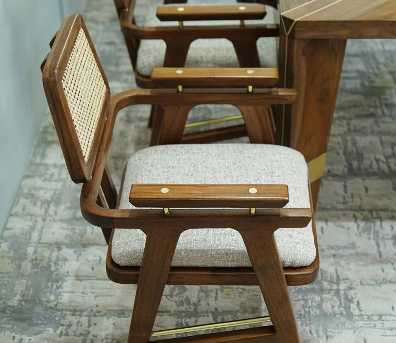 Bee Teak Wood 6 Seater Dining Table Set