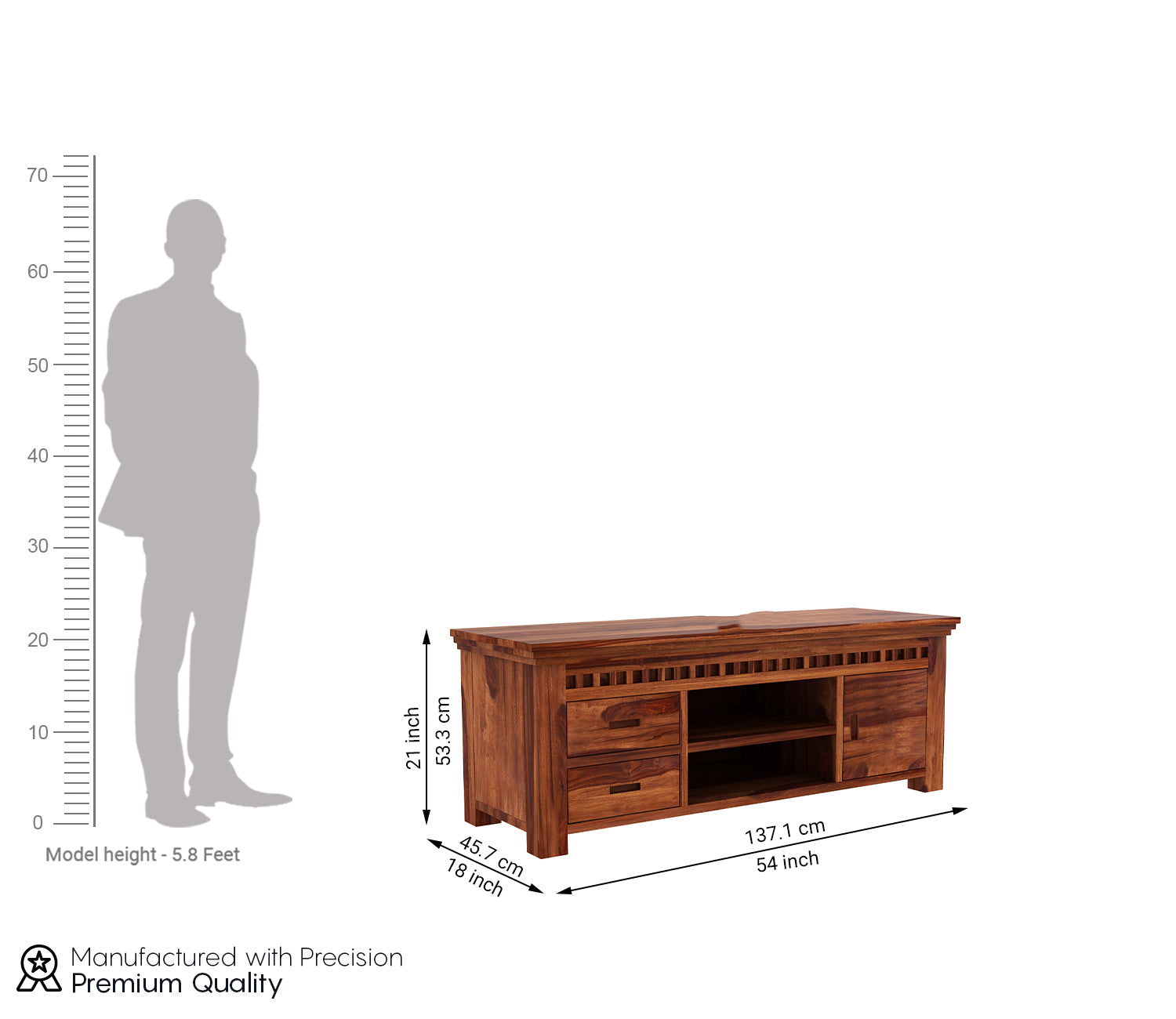 Kaison Sheesham Wood Tv Unit with Open & Close Storage