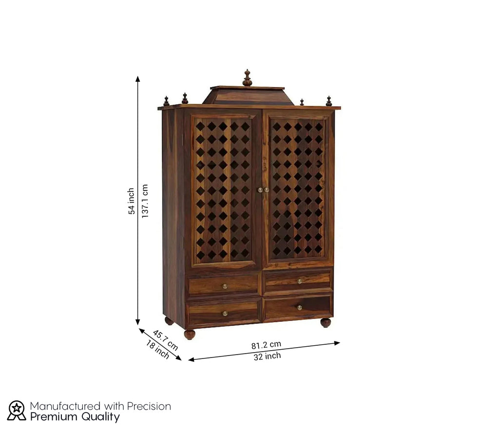 Fabian Sheesham Wood Home Temple With Door And Storage