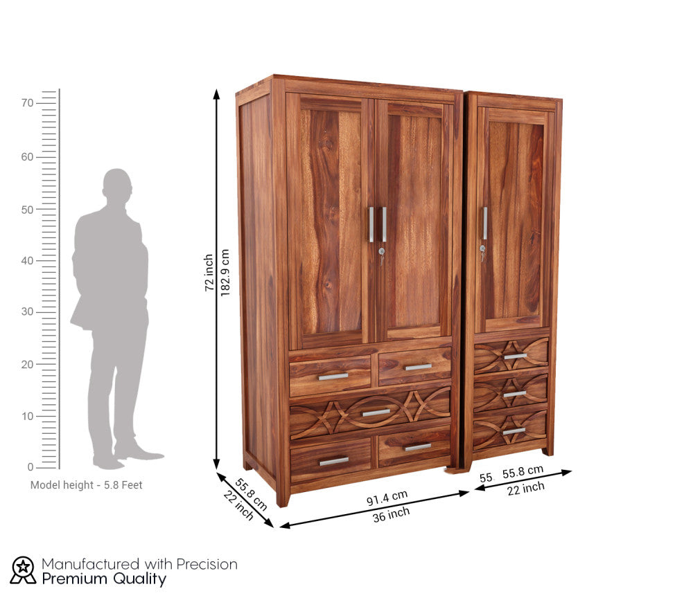 Casey Sheesham Wood 3 Door Wardrobe