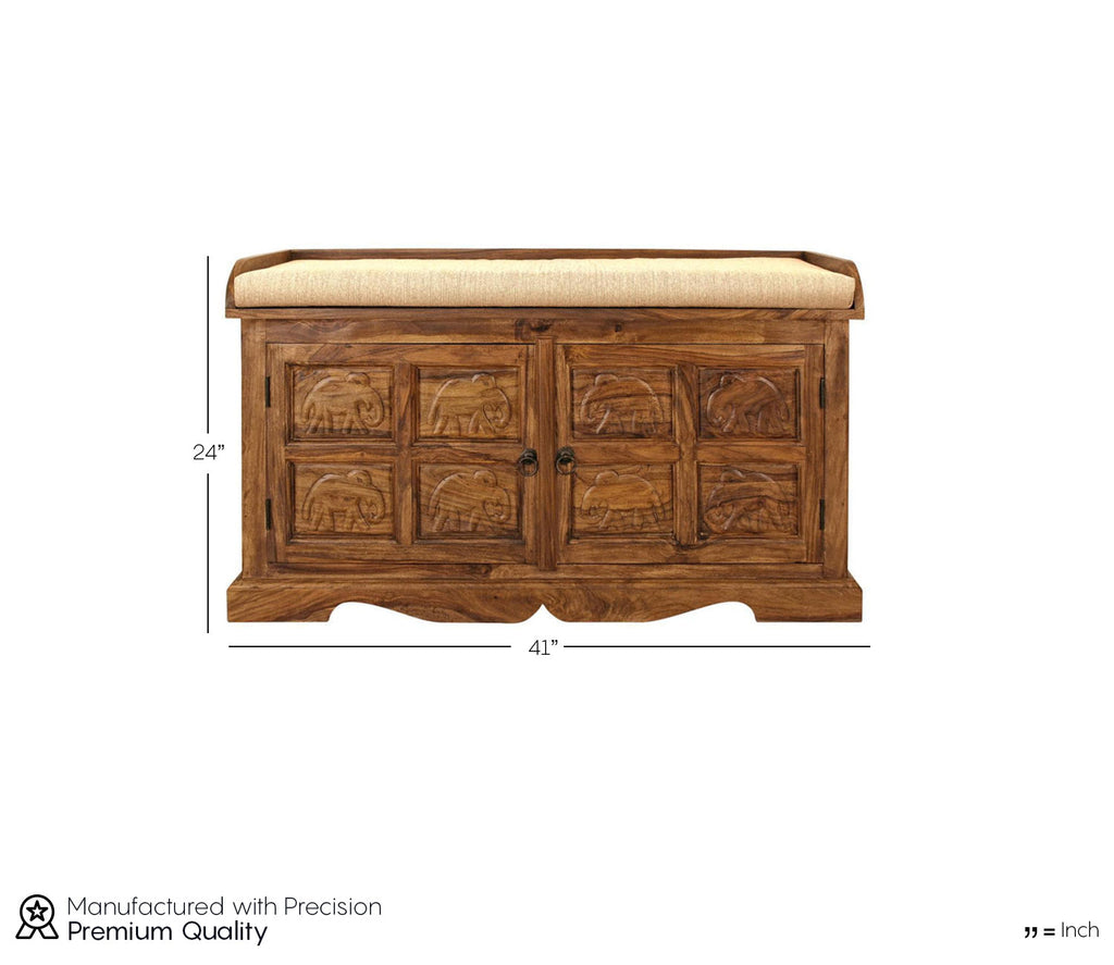Elliot Solid Wood Carved Bench