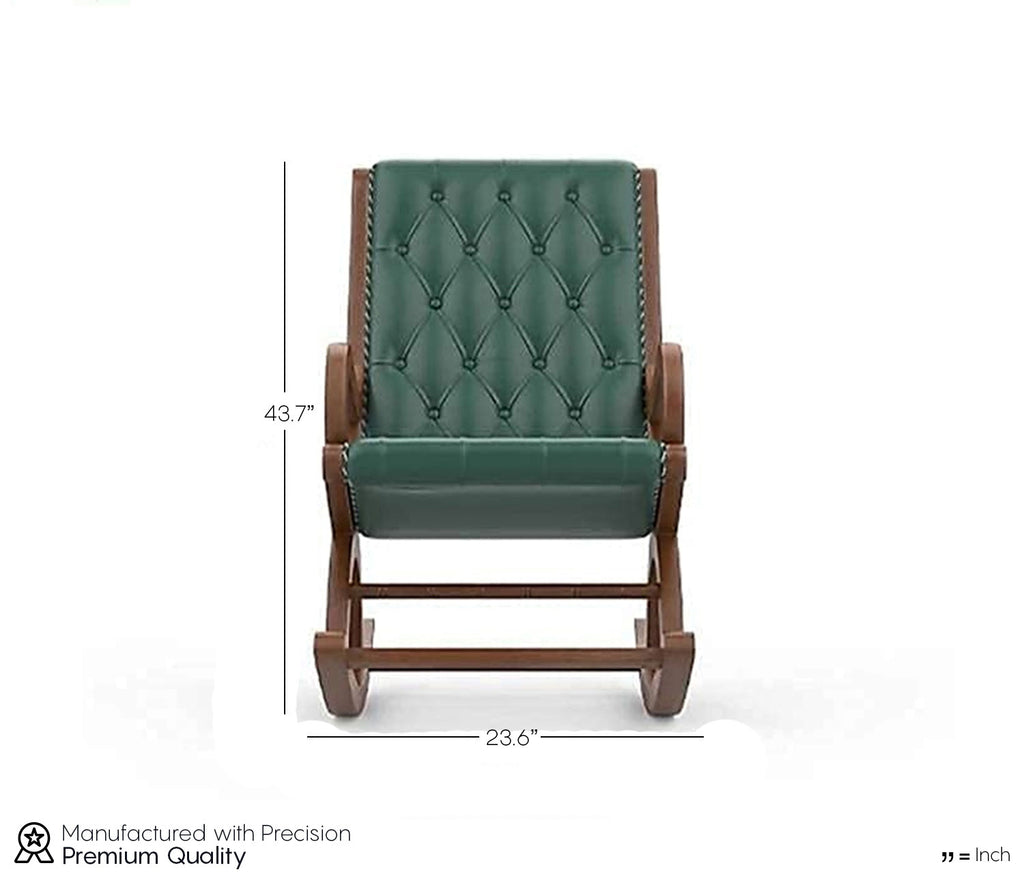 Amari Comfort Cushioned Leatherite Back With Seat Teak Wood Rocking Chair