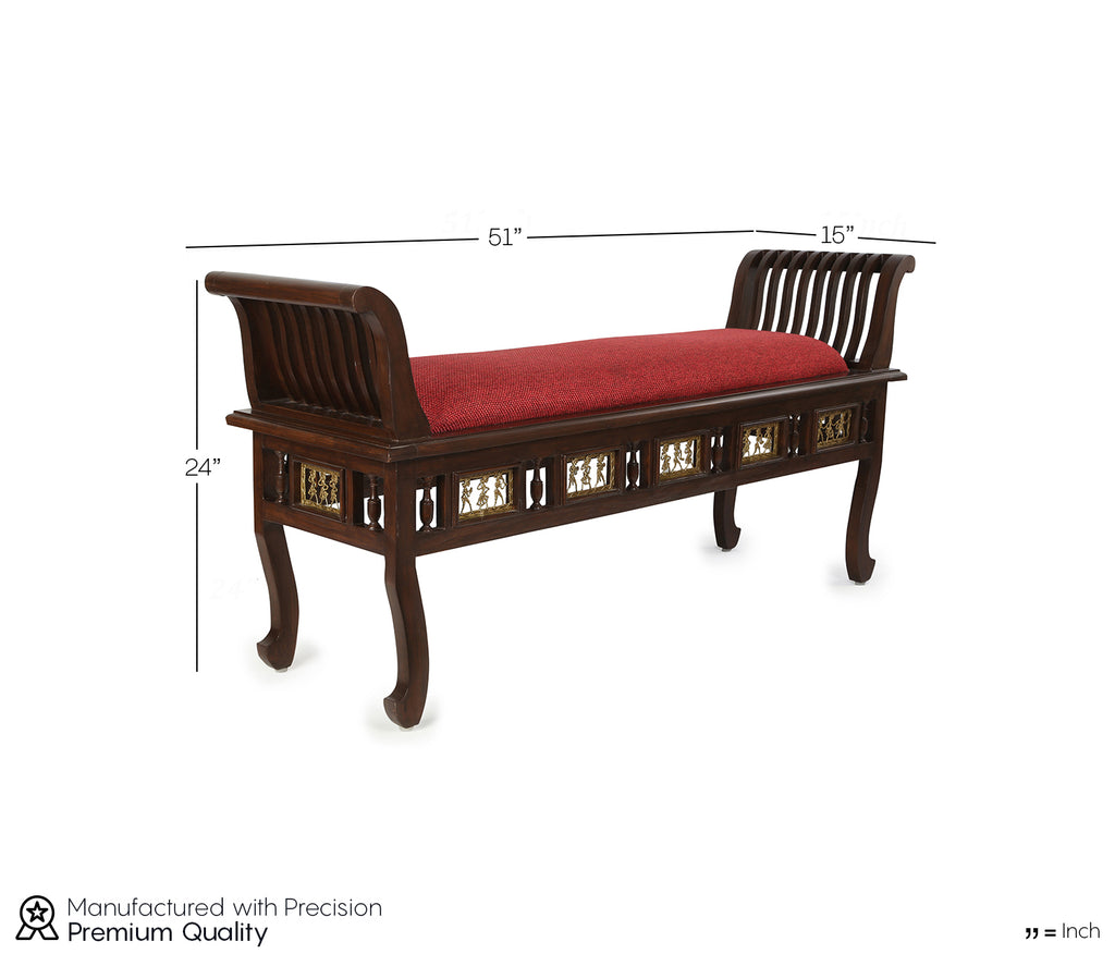 Maxwell-II Ottoman Cushioned Double Seater with Striped Wood Pattern in Walnut Finish