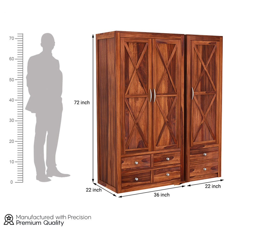 Leonel Sheesham Wood 3 Door Almirah
