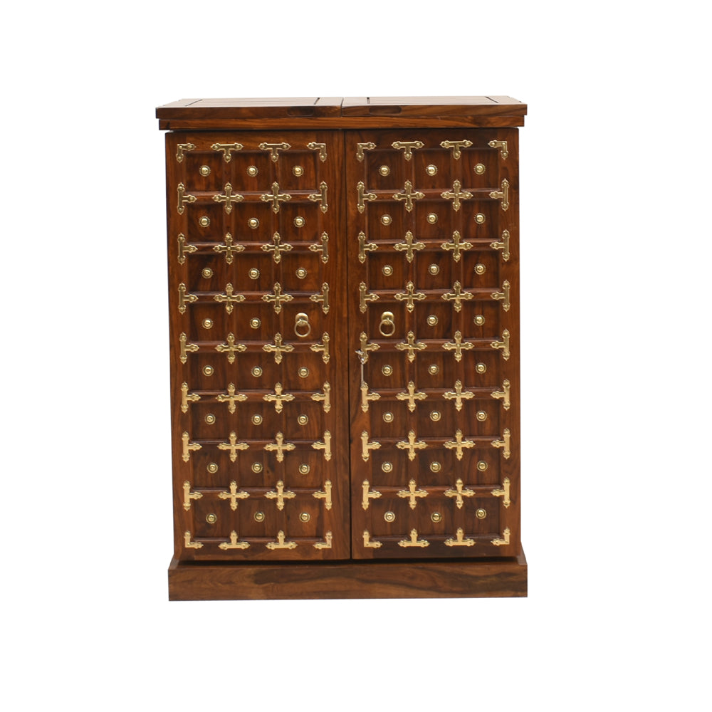 Nyra Sheesham Wood Brass Design Regular Bar