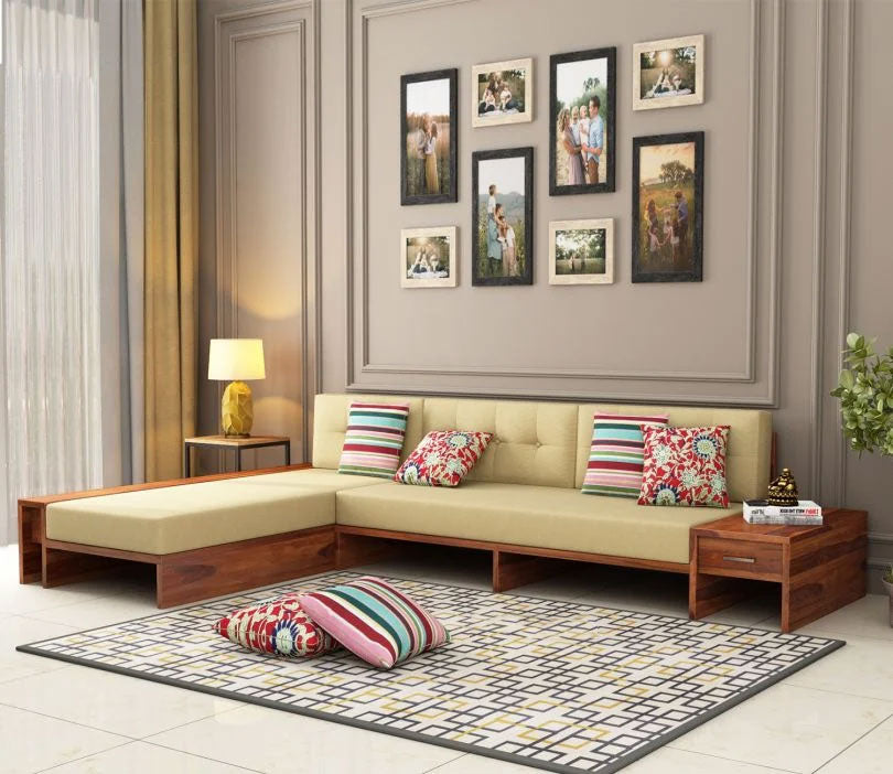 Lloyd L-Shaped Wooden Sofa with Side Storage Drawer