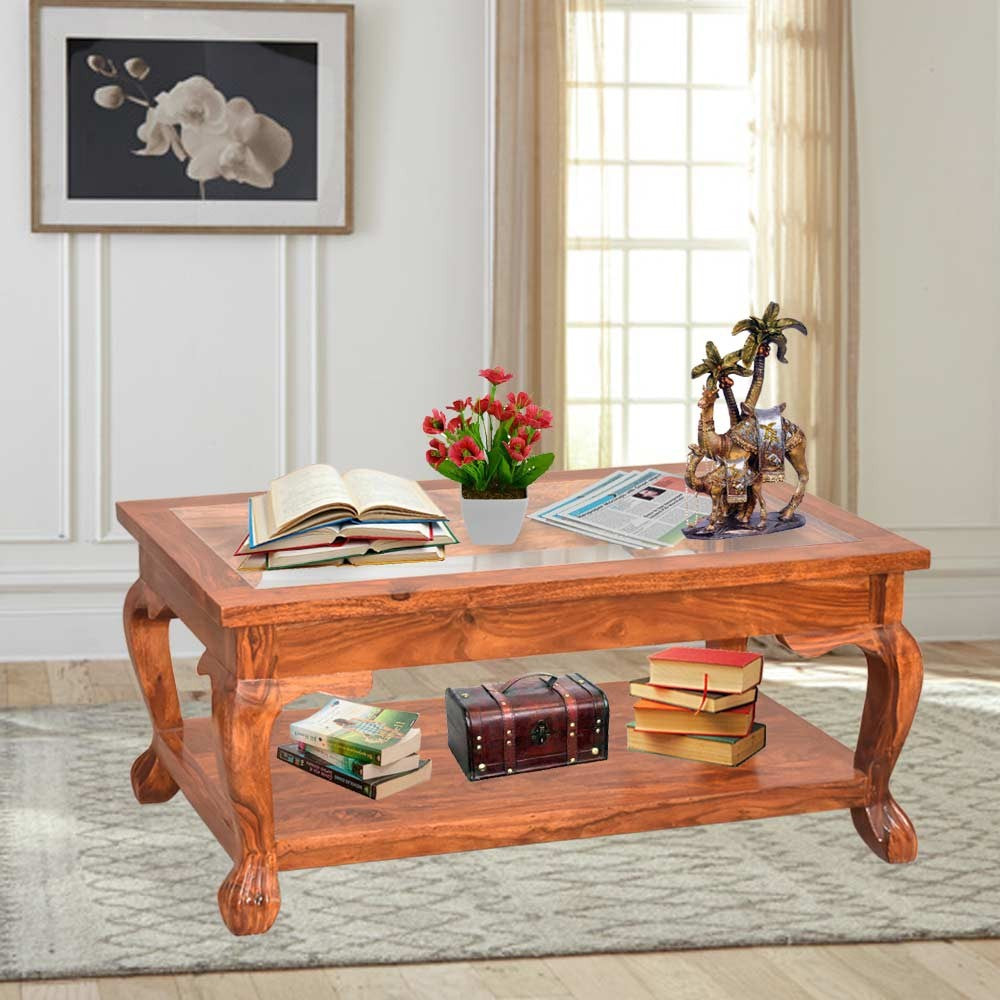 Raegan Sheesham wood Glass Top Center Table