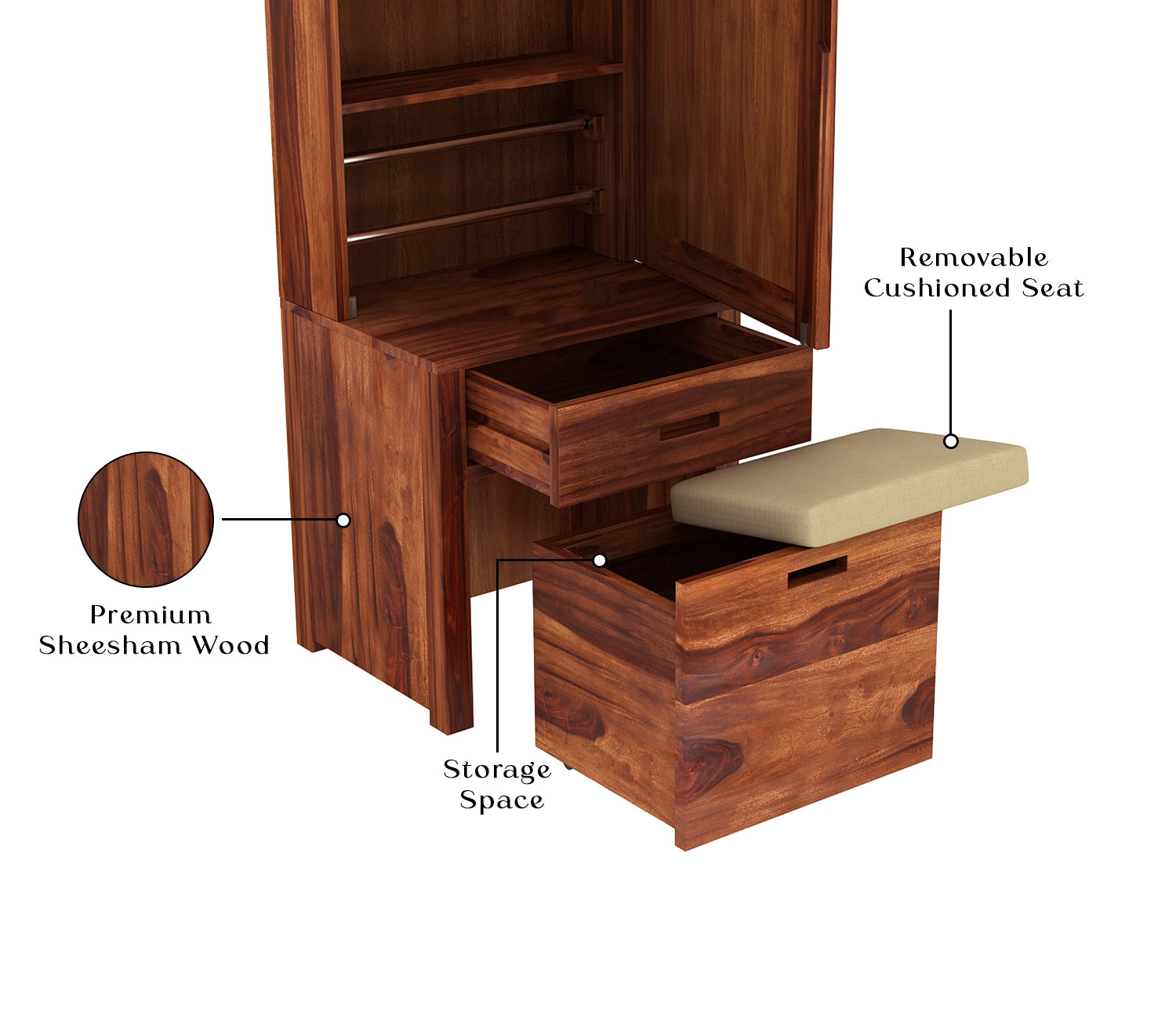 Julius Dressing Table With Storage Stool