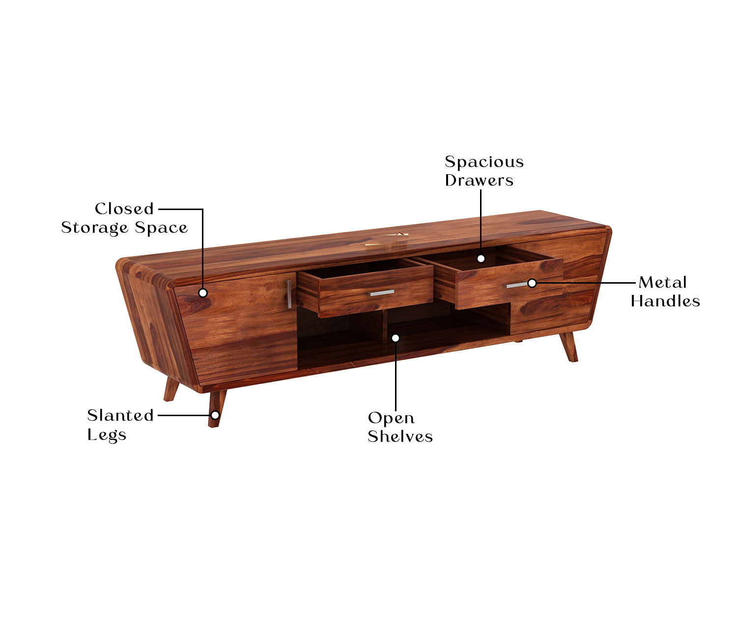 Ariel Sheesham Wood Tv Unit with Cupboards Drawers and Shelve Storage