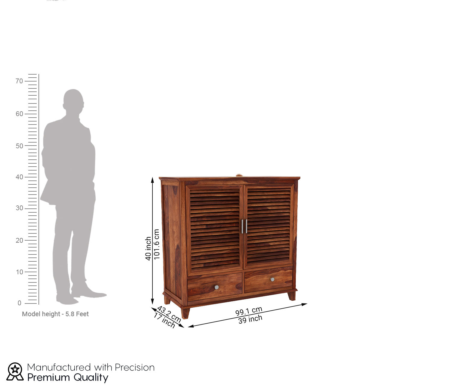 Kaleb Sheesham Wood Shoe Cabinet With Storage Drawers