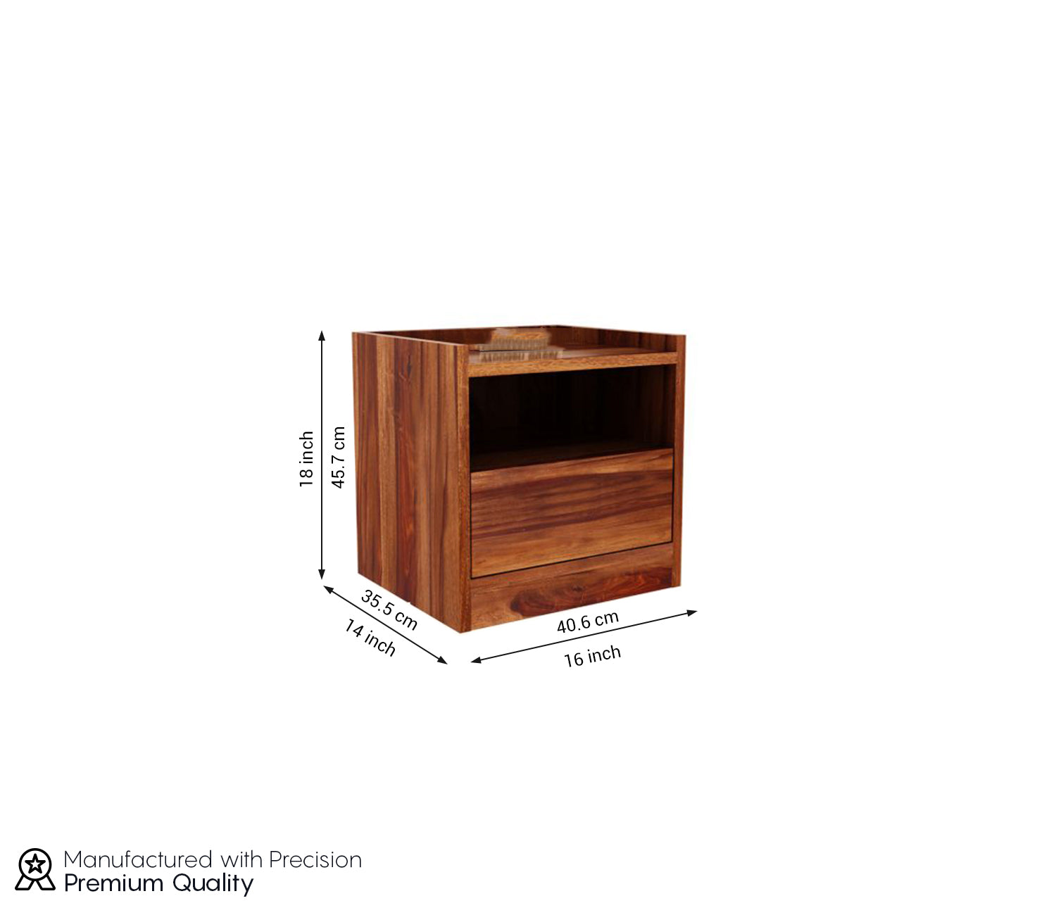 Sergio Sheesham Wood Bedside Table With Storage