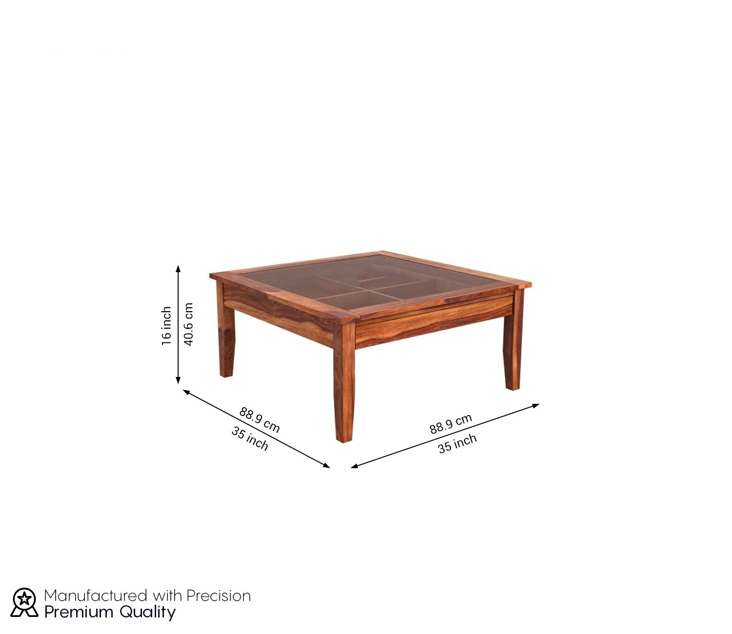 Liliana Sheesham Wood Glass Top Coffee Table with Storage