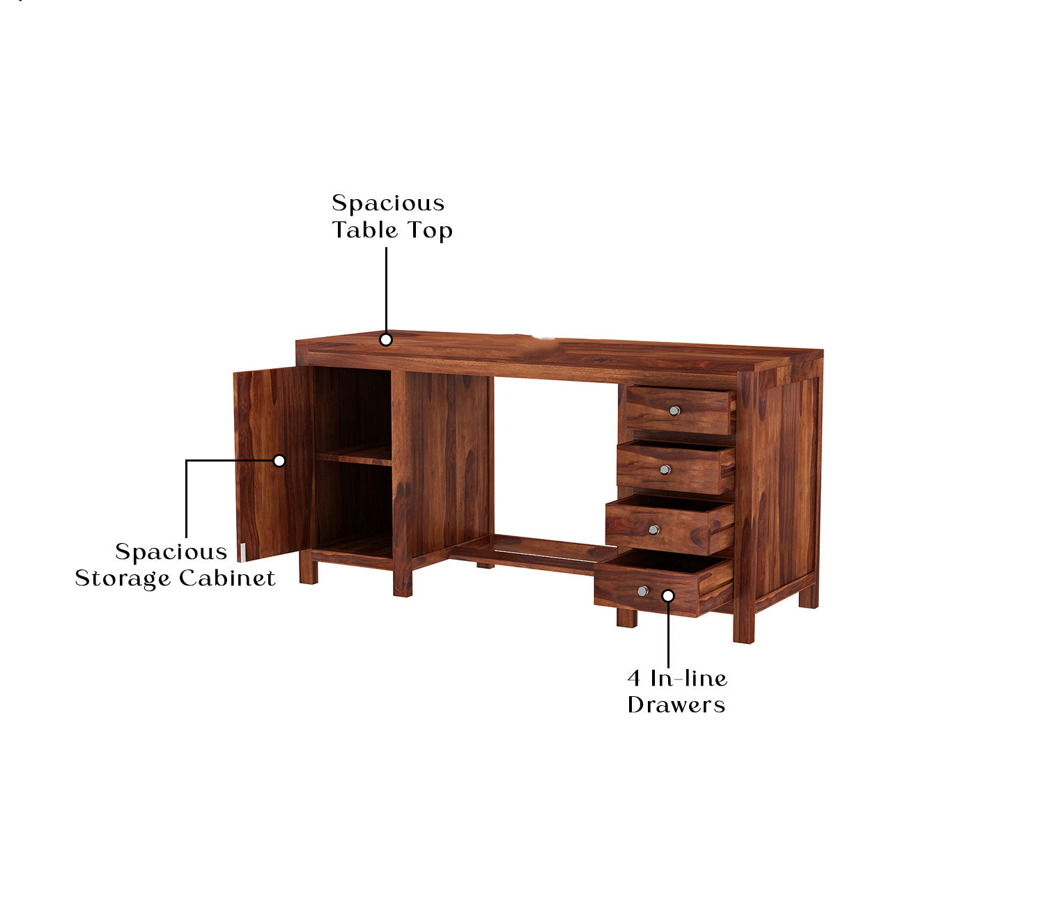 Ivy Sheesham Wood Study Table with Four Drawers & Cabinet