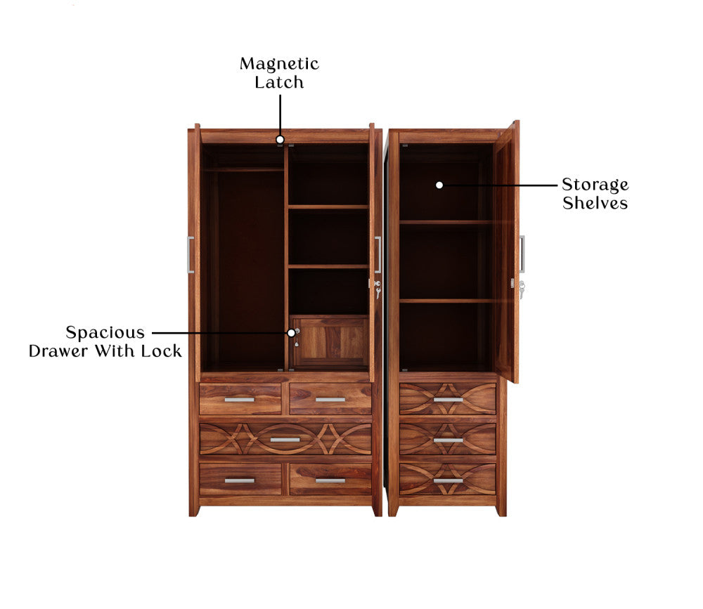 Casey Sheesham Wood 3 Door Wardrobe