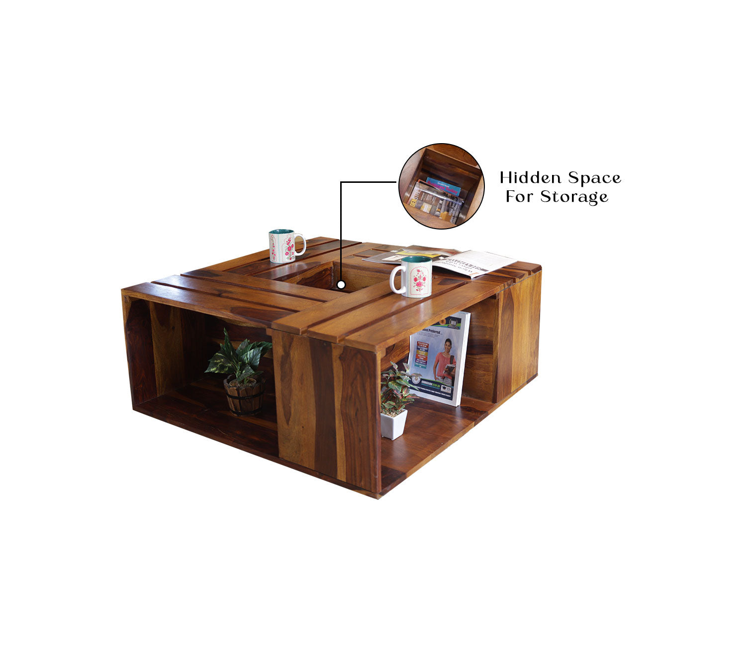 Aubrey Sheesham Wood Coffee Table with Center Storage