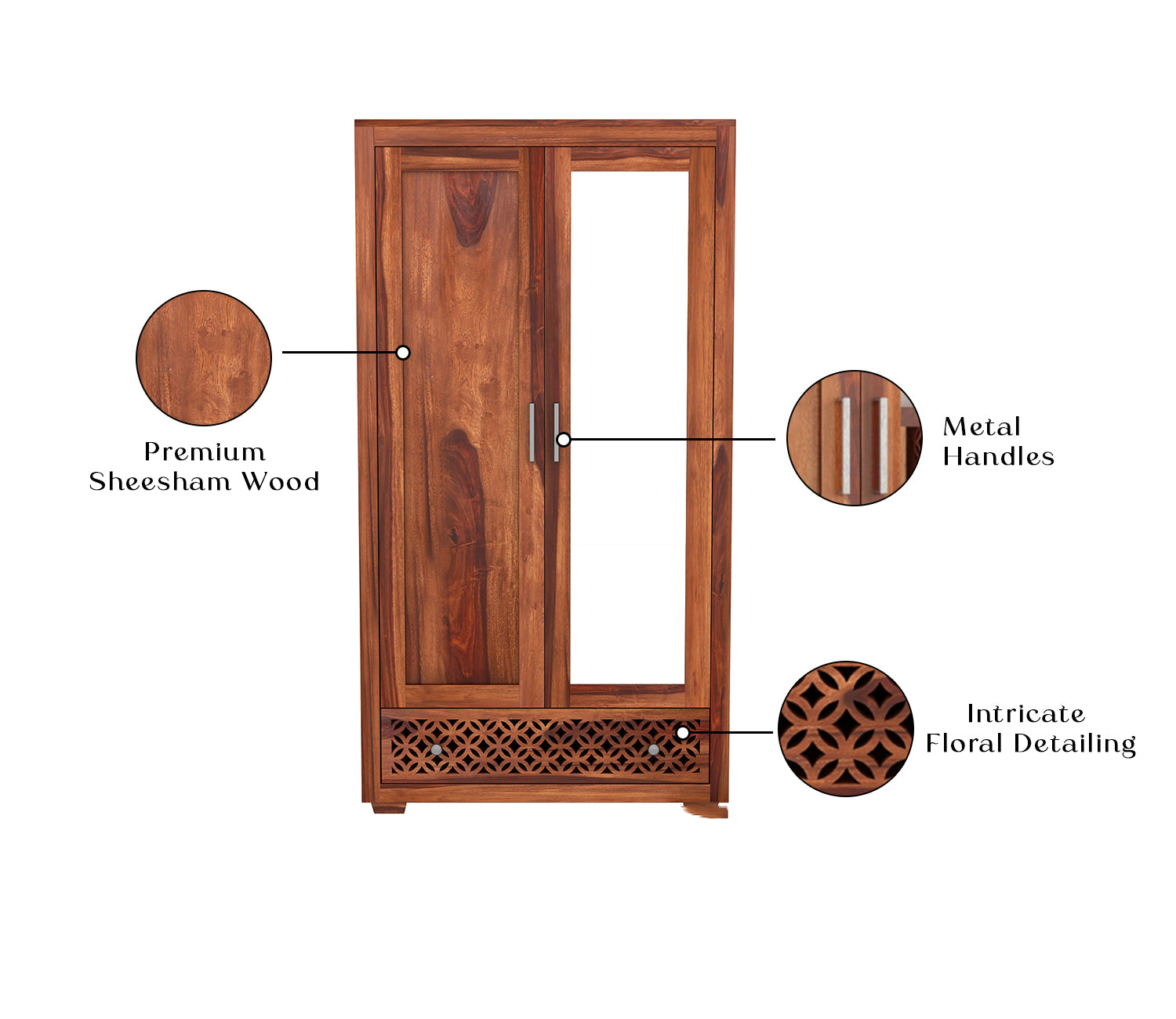Zyaire 2 Door Wardrobe with Mirror