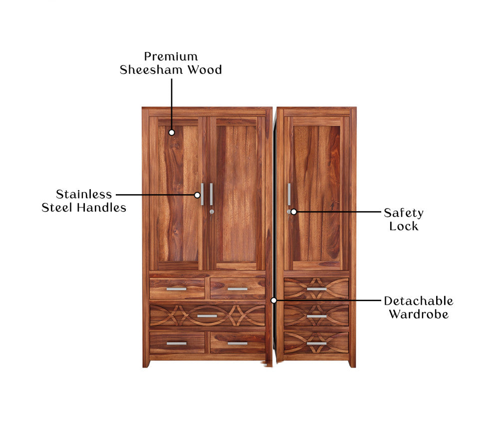 Casey Sheesham Wood 3 Door Wardrobe