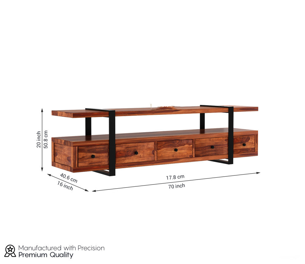 Rodrigo Sheesham Wood Tv Unit with Five Pull Out Drawers