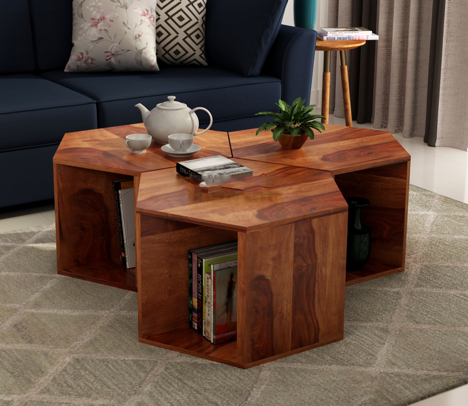 Josephine Sheesham Wood Centre Table with Open Storage - Set Of 3