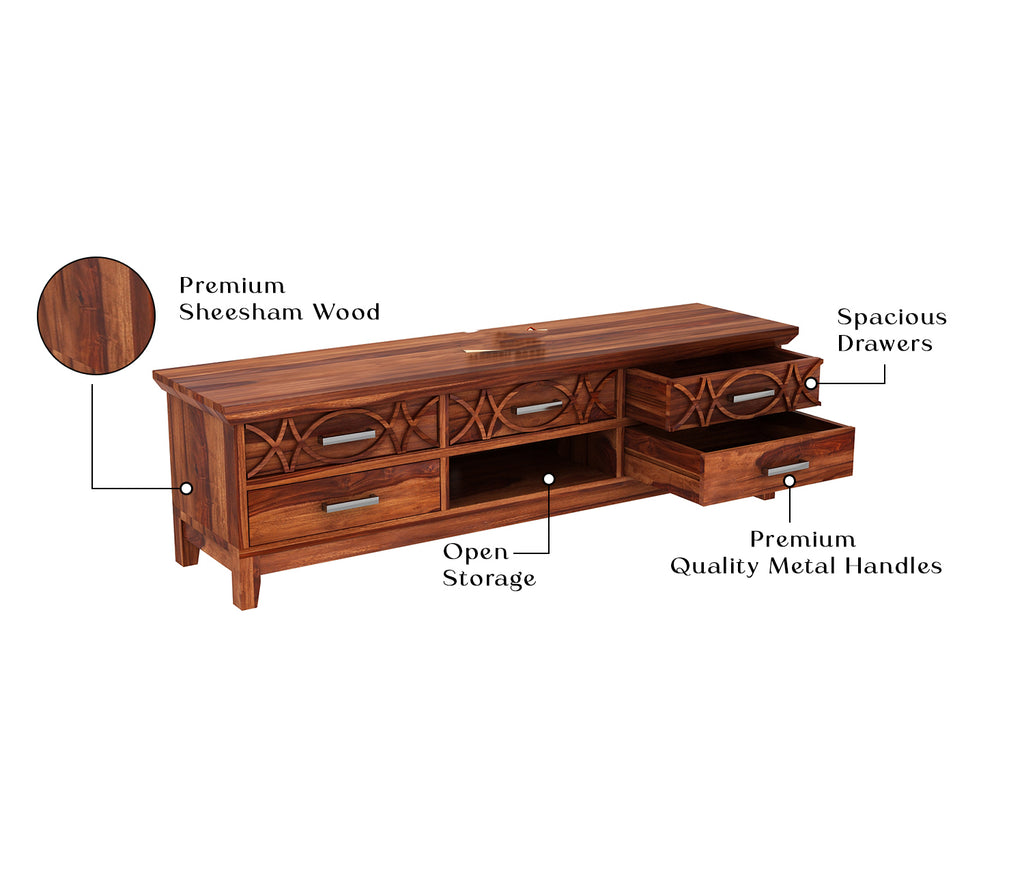 Valentino Sheesham Wood Tv Unit with Five Pull Out Drawers