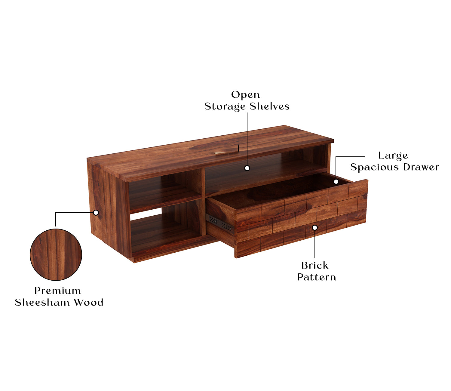 Philip Sheesham Wood Tv Unit with Shelf Storage