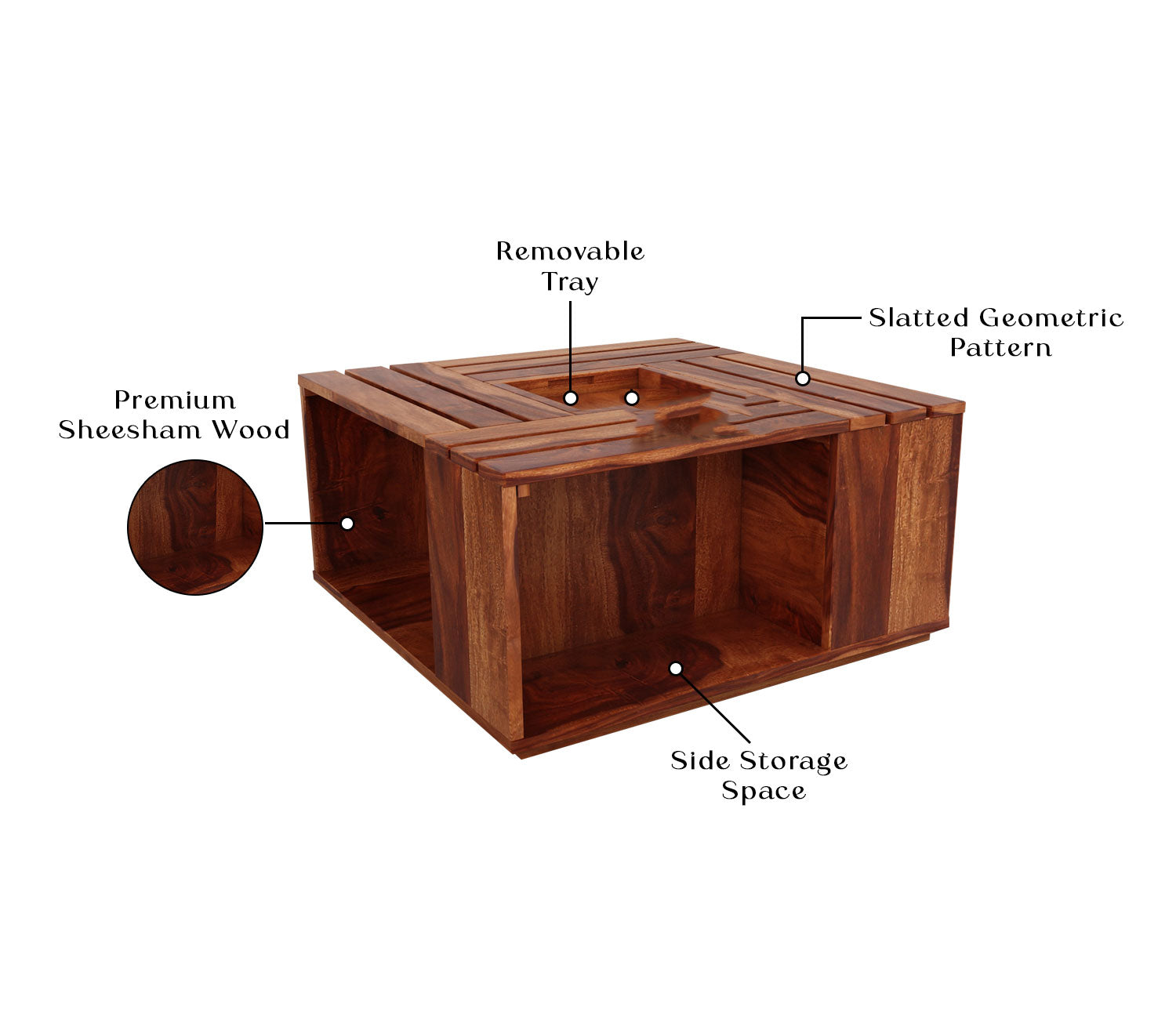 Aubrey Sheesham Wood Coffee Table with Center Storage