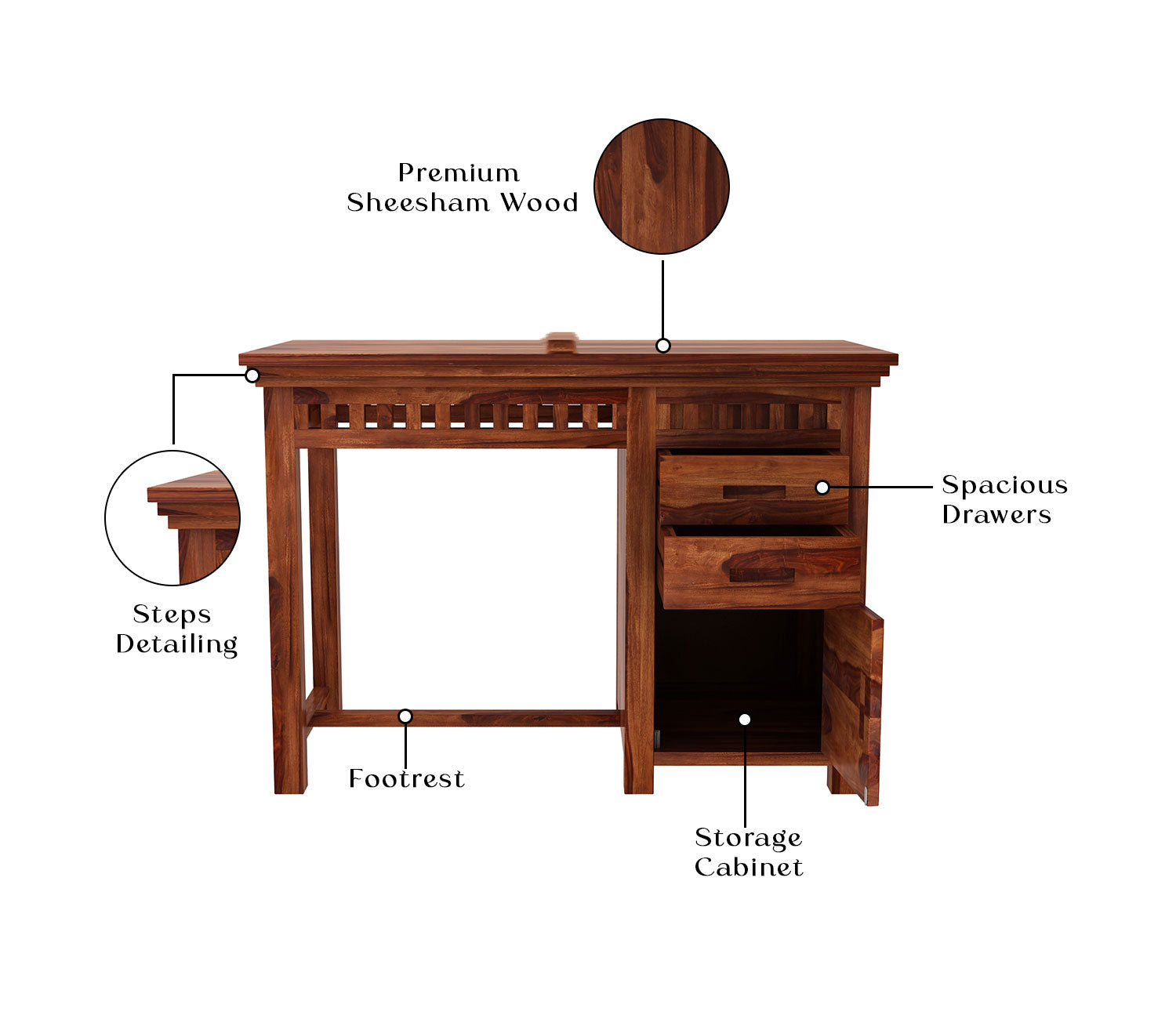 Willow Study Table with Pull Out Drawers and Cabinet