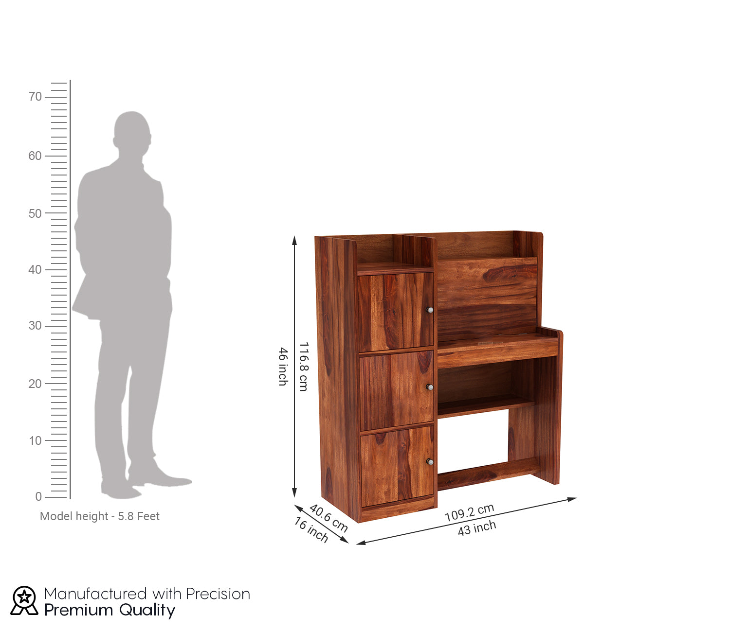 Avery Sheesham Wood Study Table with Three Cabinets & Open Shelves