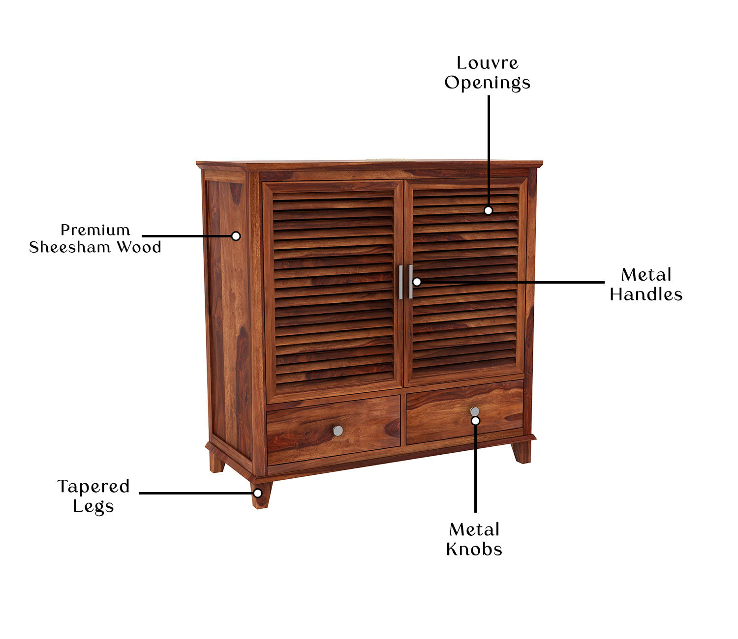 Kaleb Sheesham Wood Shoe Cabinet With Storage Drawers