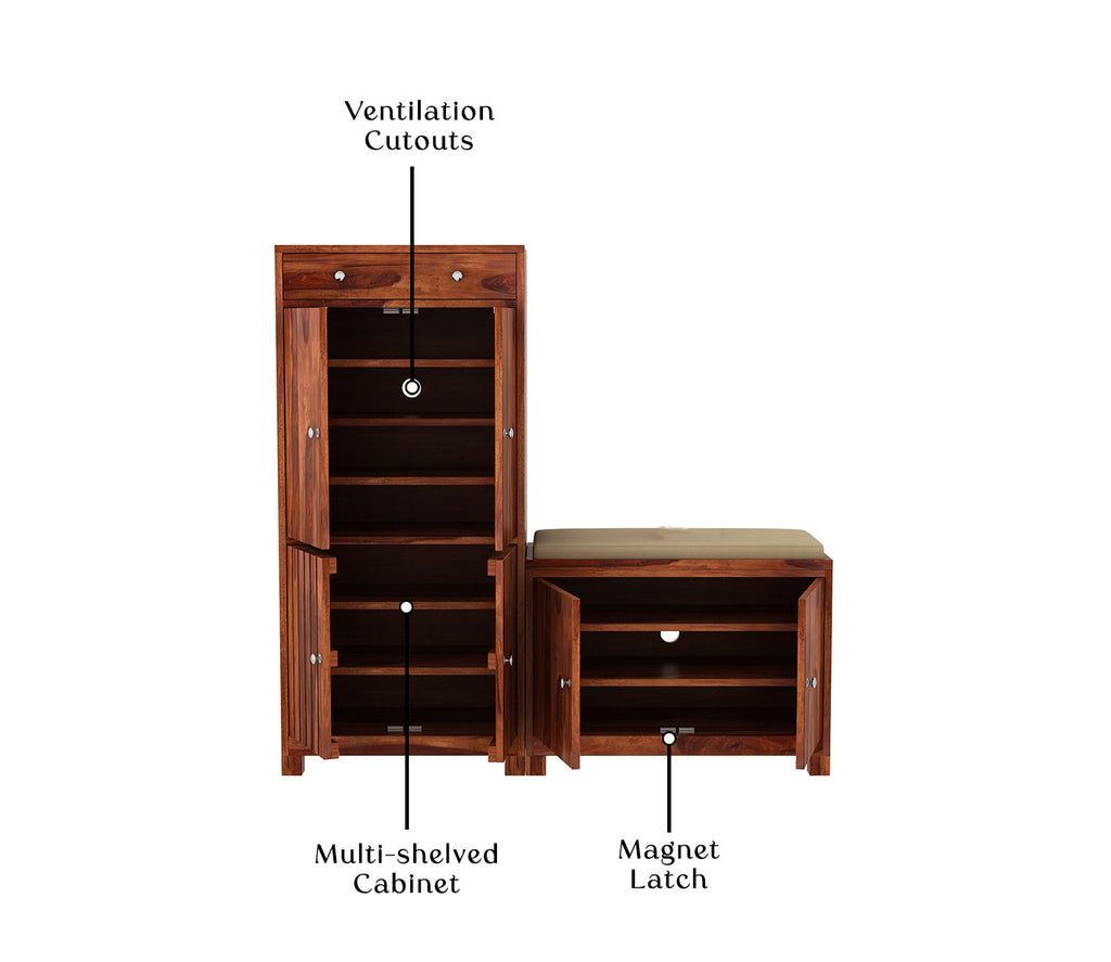 Finley Wood Shoe Rack With Seat